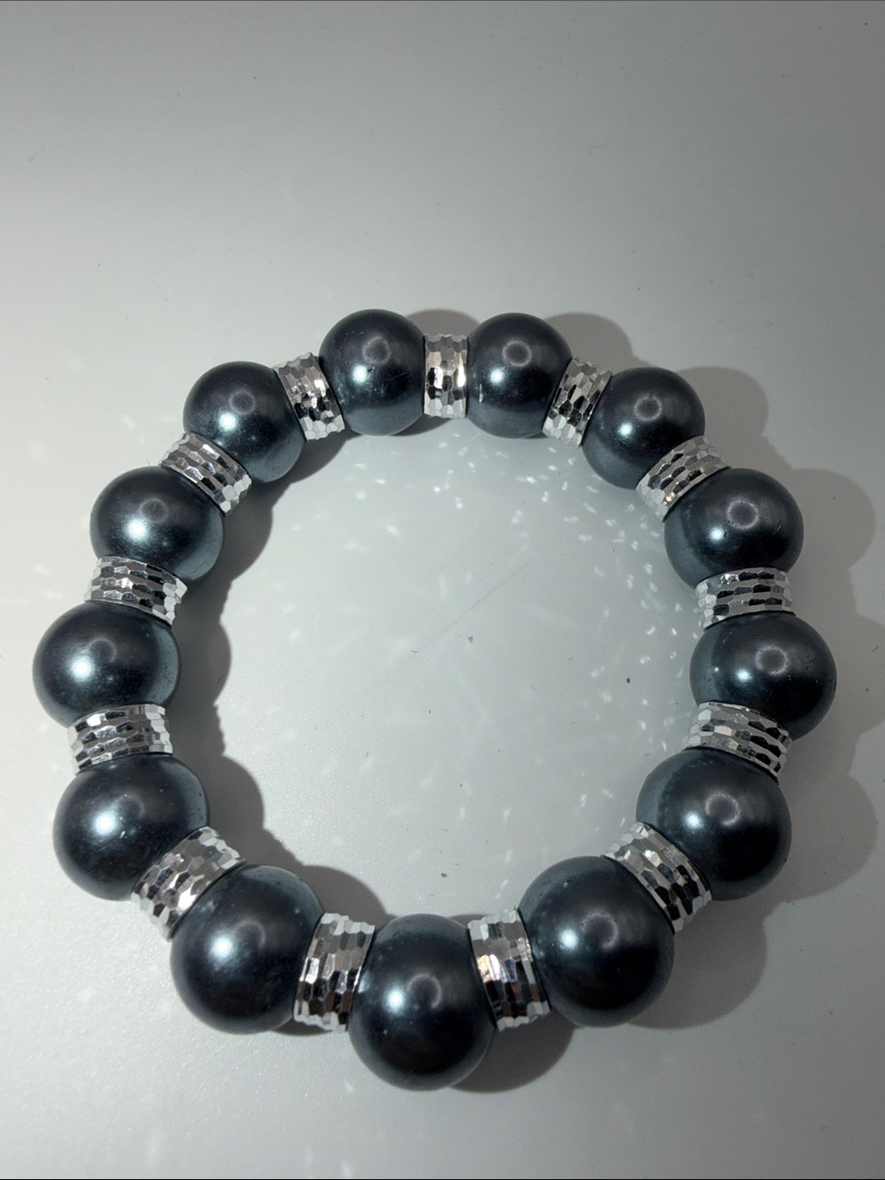 Gray Pearl Stretch Bracelet with Silver Accents